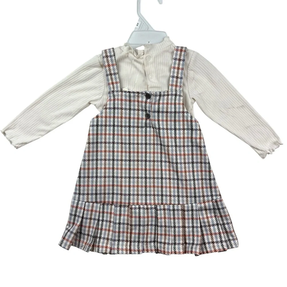 Tahari Baby Girl 3pc Long Sleeve Dress Bow Matching Set Houndstooth Size 12M
